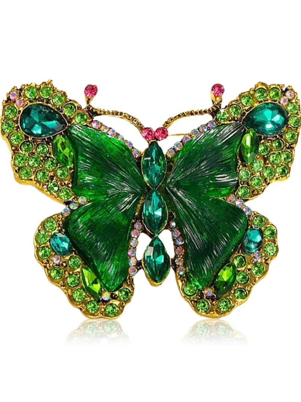 New! Green Butterfly Crystal Brooch